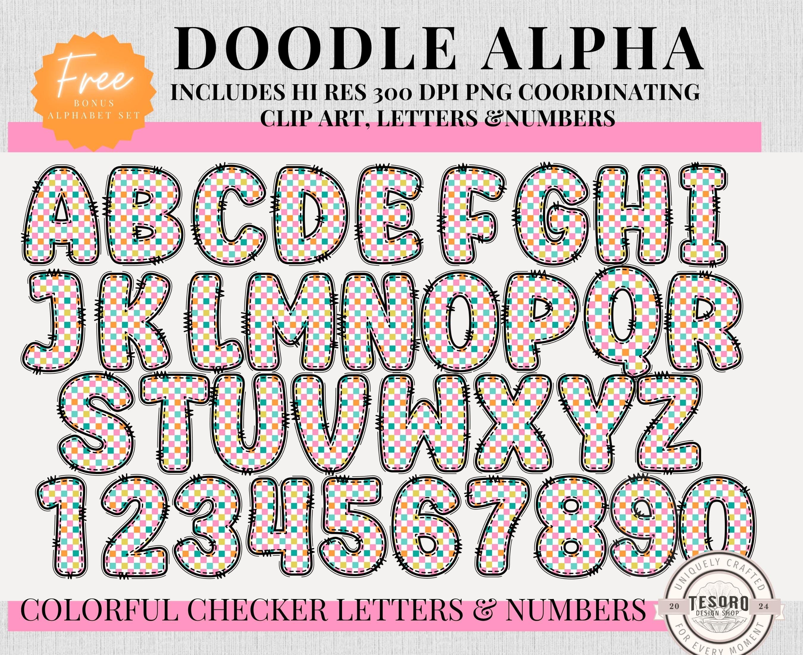 Checker Doodle Alphabet Bundle |checker Retro Font Letters & Clipart ...
