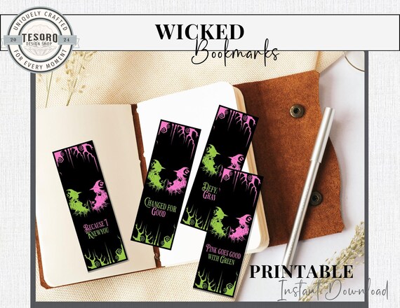 Witch Wicked Bookmark Printable | Custom bookmarks Popular |Pink & Green Aesthetic bookmark | good witch wicked witch Book mark | Wicked