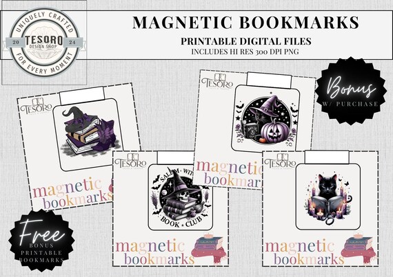 Bookish Purple Halloween Magnetic Bookmark Printable |BookTok Custom bookmarks Aesthetic book mark |DIY Bookmark |Printable Bookish Gift PNG