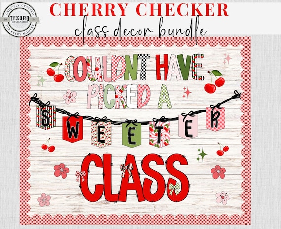 Cherry Classroom Decor Printable |Bright Bulletin Board Letters Clip Art |Fun Classroom Cherry Checker Theme |Back to School Checker Clipart