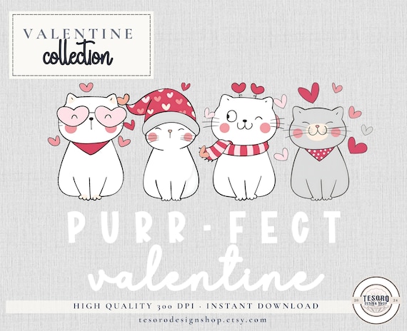 Valentines Purr-Fect Cat PNG |Pink Hearts Cat Sublimation & DTF Design for Shirts, Tote Bags Mugs |Instant Download| February Love Kitty