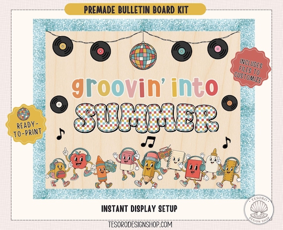 June Bulletin Board Kit| Retro Classroom Decor| End of Year Classroom Display| Printable Teacher Bulletin Board| Doodle Alphabet Letters PNG