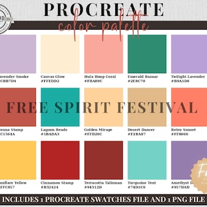 Procreate Color Palette | Boho Festival Bold Vibrant Colors for Digital Art | PNG Color Chart for Designers| Trendy Creative Color Swatches