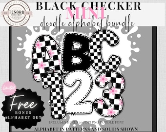 Checker Doodle Alphabet Bundle |Black & White Letters |Retro Font Clipart |Sublimination File |Teacher PNG School Bulletin Board Class Decor
