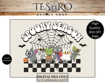 Spooky Season Cat in Costume PNG | Digital Instant Download | Cute Fall Shirts Zombie Cat Witch Black Cat  | Halloween Trick or Treat Bag