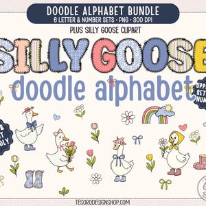 Doodle Alphabet PNG Bundle Printable Letters Spring Goose Clip Art Set |Small Business Cricut Alphabet | Printable Sublimation Display Decor