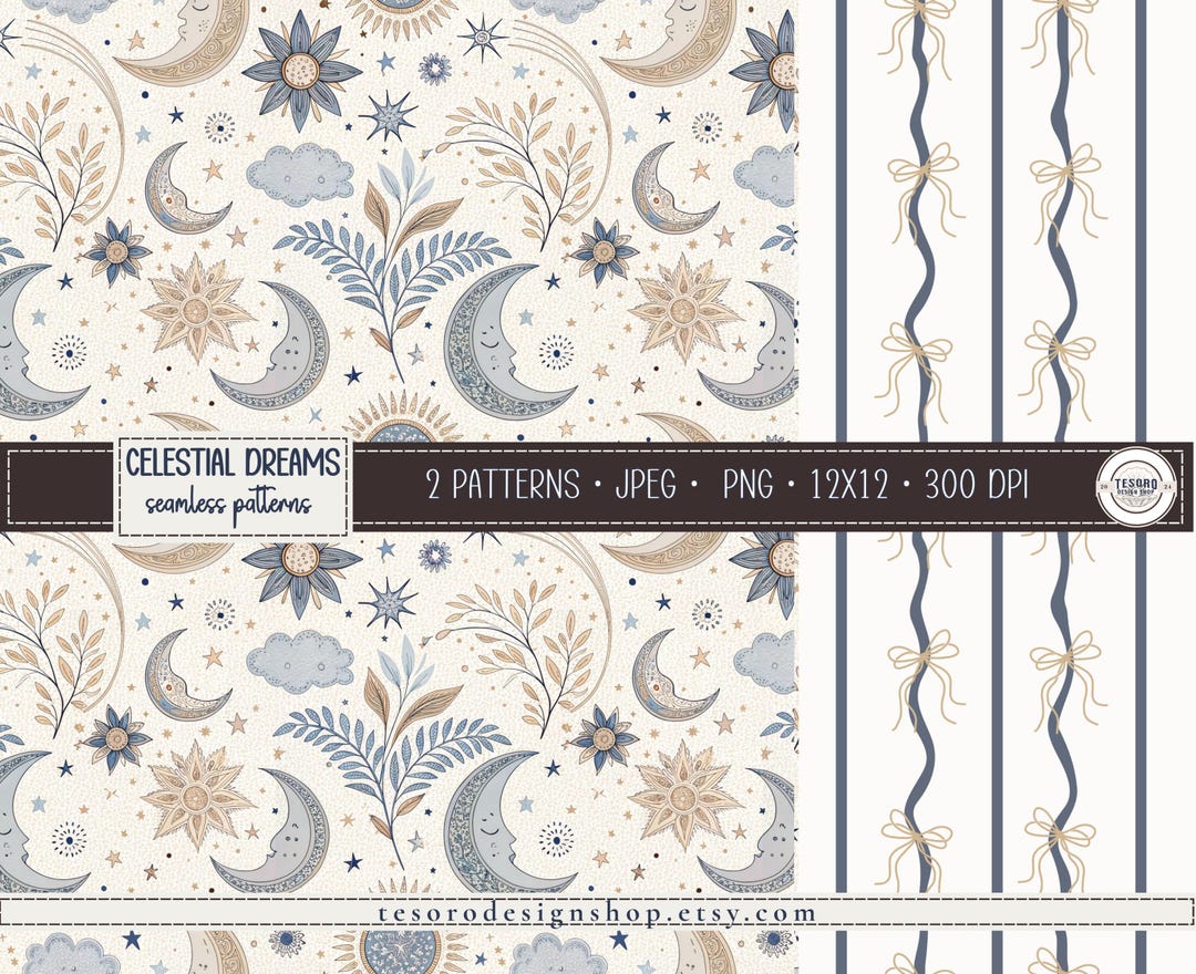 Celestial Seamless Pattern Backgrounds |scrapbook Digital Paper PNG ...
