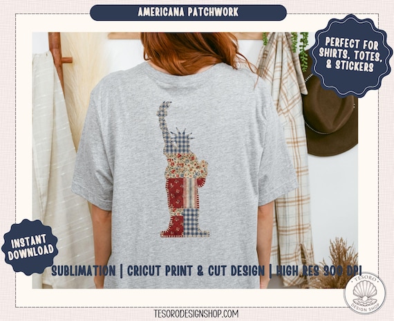 Statue of Liberty Patchwork PNG |Patriotic Sublimation Design |4th of July USA Shirt Design Vintage Americana Faux Applique Cricut Print Cut
