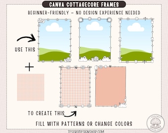 Plantilla de marcos estilo cottagecore para Canva / Marcos florales editables / Elementos bohemios para Canva / Diseño de arrastrar y soltar / Plantilla de Canva ideal para principiantes