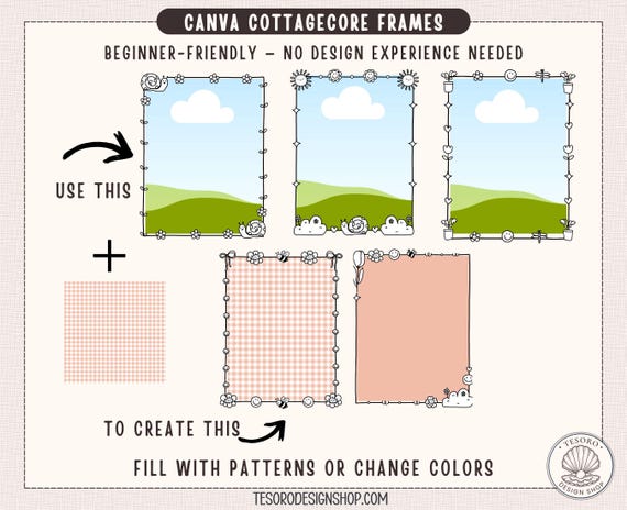 Canva Cottagecore Frames Template |Editable Floral Frames | Boho Canva Elements |Drag & Drop Design | Beginner Friendly Canva Template