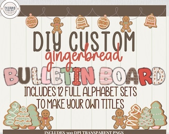 Kit de tablón de anuncios de jengibre de invierno / Decoración navideña personalizada para el aula / Idea para la puerta de vacaciones / Banner navideño imprimible / Letras navideñas retro PNG