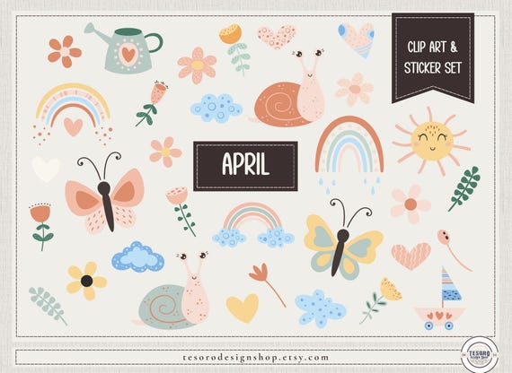Springtime Sunshine Clip Art |Spring Garden PNG |Cute Floral Clipart | Sunny Spring Illustrations |Classroom & Craft Graphics |Snail Mail