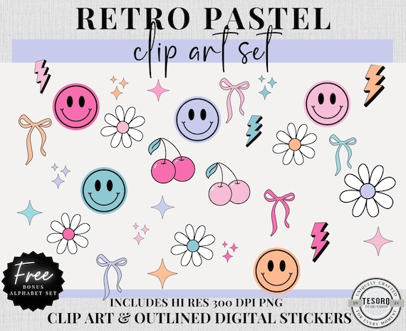 Retro Doodle Clip Art PNG Clipart |Digital Planner Stickers |Sublimination Digital File |Teacher Classroom Decor |Cherry Daisy for Kindle