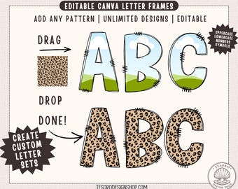 Editable Canva Letter Frames |Doodle Alphabet |Pattern Fill Letters |Drag & Drop Canva Pattern Letter Template |Custom Doodle Fillable Alpha