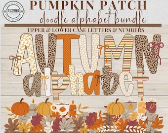 Pumpkin Alphabet Doodle PNG Bundle |Autumn Fall Retro Letters |Teacher Clipart |School Bulletin Board |Sublimation Digital File Boho Autumn