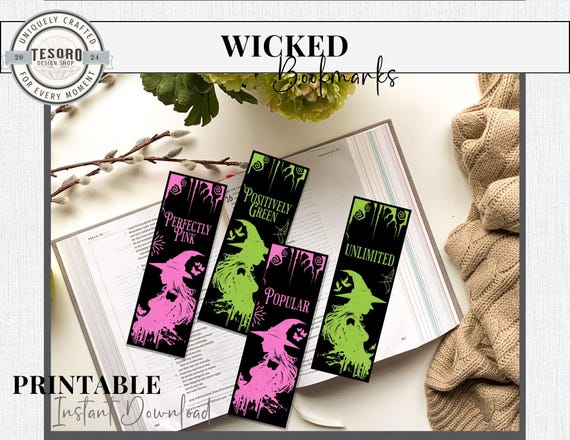 Witch Wicked Bookmark Printable | Custom bookmarks Popular |Pink & Green Aesthetic bookmark | good witch wicked witch Book mark | Wicked