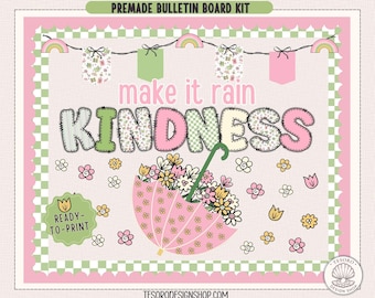 Spring Bulletin Board Kit |Kindness Teacher Decor Classroom  |Ready to Print |Be Kind Flower Display Library |Doodle Alphabet Letters PNG