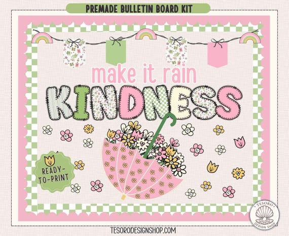 Spring Bulletin Board Kit |Kindness Teacher Decor Classroom  |Ready to Print |Be Kind Flower Display Library |Doodle Alphabet Letters PNG