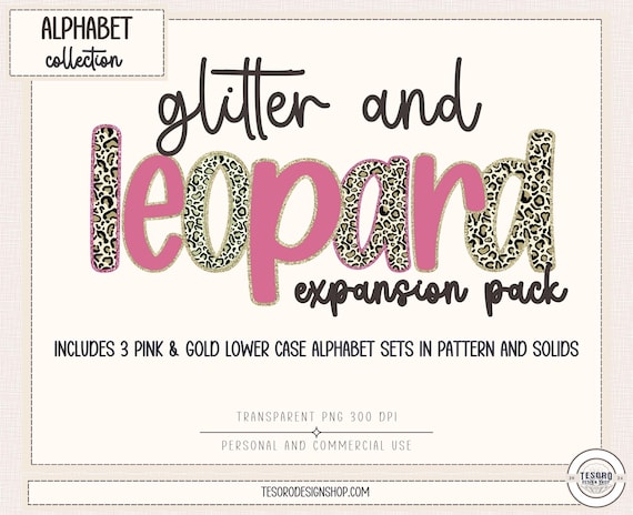 Pink Gold Leopard Alphabet PNG |Lower case Alphabet Mini Pack |Printable Alphabet Letters for Classroom & Crafts