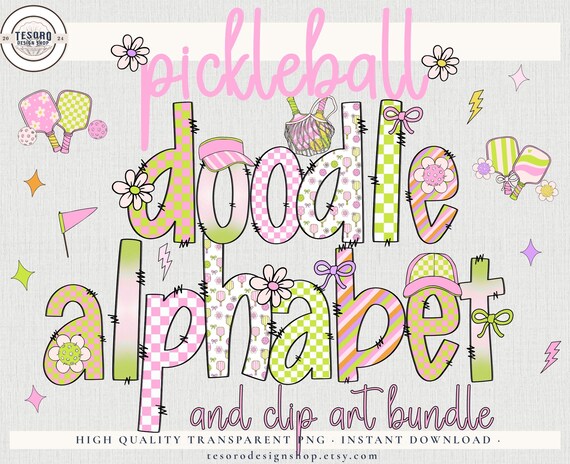 Pickleball Alphabet PNG |Original Doodle Alphabet Bundle |Sports-Theme Digital Bulletin Board Clip Art| Classroom Decor Printable Alpha