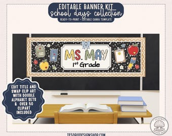 Editable Classroom Banner Kit| Classroom Wall Banner Canva Template| Teacher Door Sign| Printable 2x6 Banner| Welcome Back to School Decor