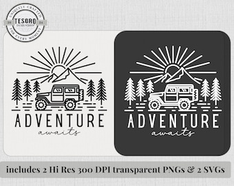 Adventure SVG PNG |Jeep Off Road Camping Clipart |Outdoor Mountain Hiking Design |Cricut Silhouette Cut File |Sublimation File for Maker DIY