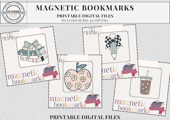 Magnetic Bookmarks Printable | Boho Book Lover Gift | Cute Teacher Bookmark | DIY Planner Accessory | Digital Download Clipart PNG