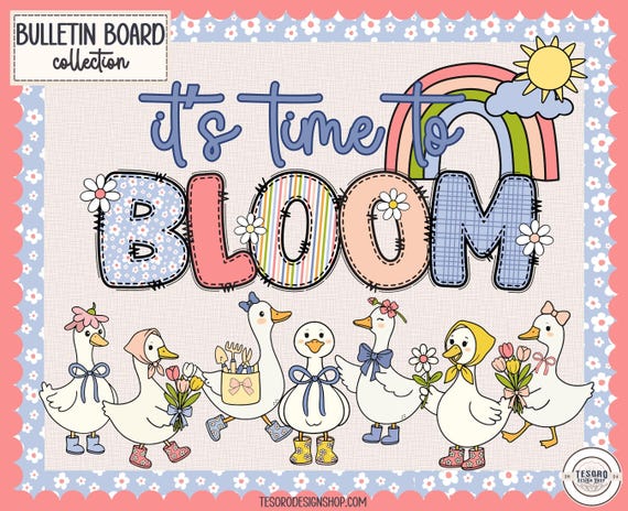 Spring Bulletin Board Kit Printable| Goose Theme Classroom Decor| Teacher Door Display Matching Clip Art| Premade Library Display