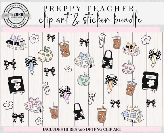 Preppy Teacher Clip Art Bundle | Pastel Classroom Decor Sticker PNG |School Sublimation PNG Clipart |Digital Planner Sticker |Read more book