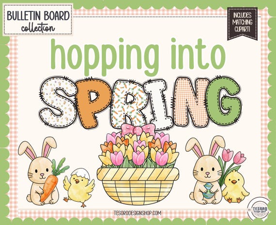 Spring Classroom Bulletin Board | Hopping Bunny Chick Easter Theme |April Bulletin Board Kit Printable| Classroom Decor| Class Door Display
