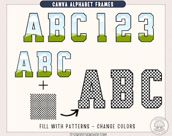 Canva Alphabet Varsity Frames Template |Editable College Doodle Letters A–Z |Reusable Pattern Fill Alphabet |Custom Bulletin Board Letters