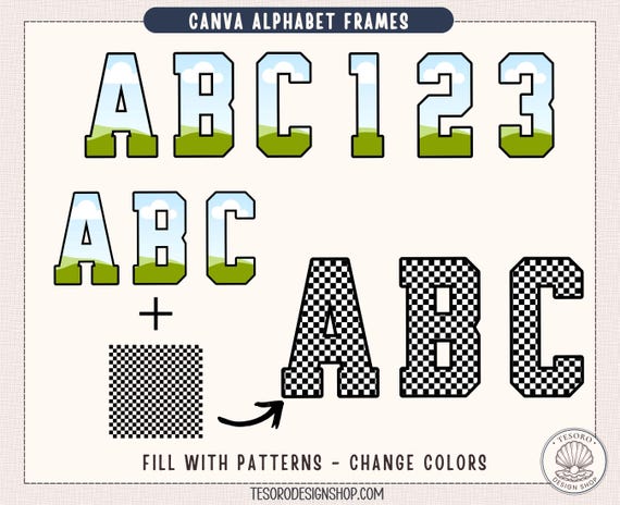 Canva Alphabet Frames Template |Editable Doodle Letters A–Z |Reusable Pattern Fill Alphabet |Custom Bulletin Board Letters