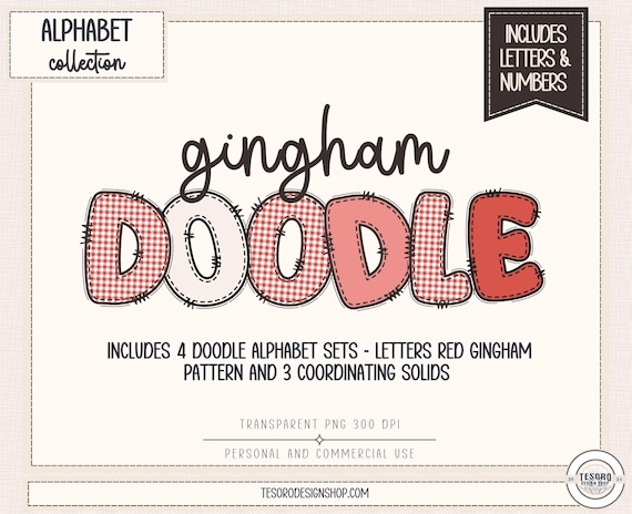 Gingham Doodle Alphabet PNG Bundle |Pattern Letter Set A-Z |Printable Clip Art to use in Canva Cricut for Stickers Sublimation Scrapbooking