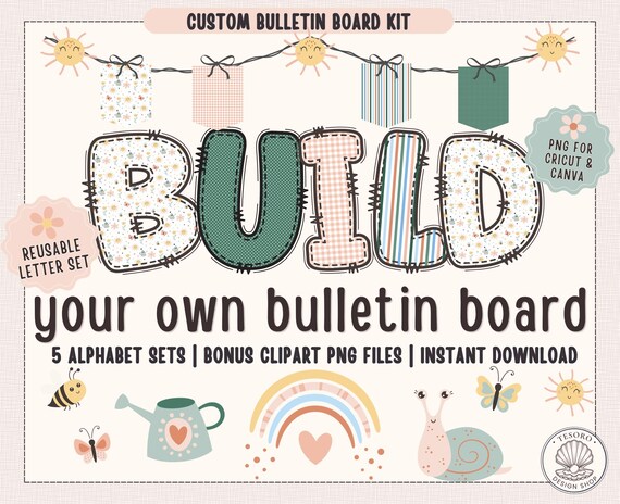 Spring Bulletin Board Kit Printable | Custom Doodle Alphabet Classroom Decor Letter Kit |Stitch Bulletin Board Pattern Letter Snail Clipart