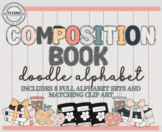 Teacher Alphabet PNG |Original Doodle Alphabet Bundle |Composition Book Classroom Letters Classroom Clip Art |School Printable Decor Clipart