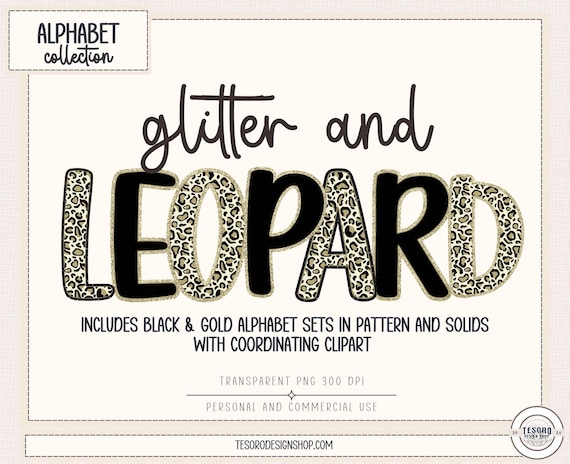 Black Gold Leopard Alphabet PNG  |Neutral Alphabet Animal Print Pattern |Printable A-Z Letters for Crafts Sublimation Displays  & Decor