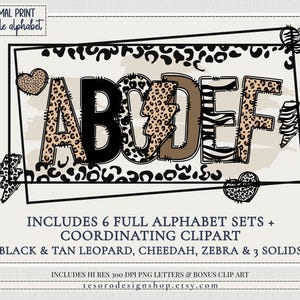 Animal Print Doodle Alphabet PNG | Original Doodle Alphabet Bundle |Fun Digital Alphabet Letters A–Z in Leopard Cheetah Zebra Animal Print