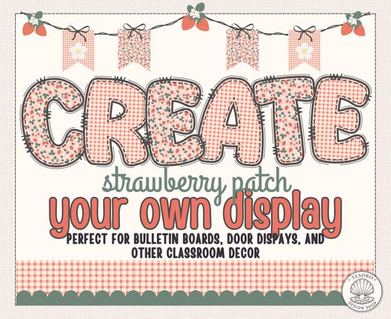 Strawberry Bulletin Board Letters |Doodle Alphabet with Borders | Classroom Decor Kit Spring Theme| Pattern Letters Bundle |Classroom Decor