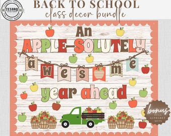 Apple Bulletin Board Decor | Classroom Clip Art, Borders & Bunting | Fall School Teacher Printable Set | Apple Classroom Theme |Cute Font