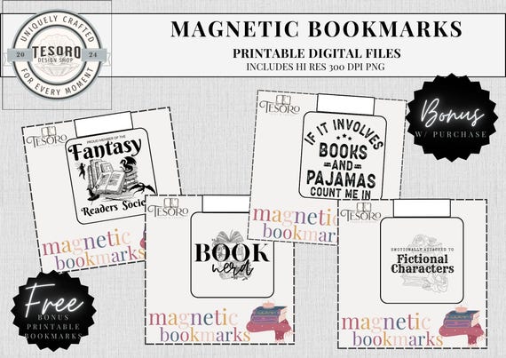 Bookish Magnetic Bookmark Printable | Booktok Custom bookmarks Aesthetic book mark | DIY Handmade Bookmark Bundle | Printable Bookish Quotes
