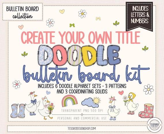 Spring March April Bulletin Board Kit | Spring Goose Clip Art PNG |Printable Doodle Alphabet Sublimination Silly Goose Display School Decor