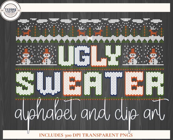 Faux Knit Alphabet PNG |Ugly Sweater Letters Clipart |Crochet Knit Christmas Alphabet Set | Winter Bulletin Board Decor | 300 DPI PNG Bundle