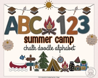 Camping  PNG Bundle | Doodle Alphabet Letters | Summer Camp Alpha | Chalk Doodle Alphabet Letters | Sublimation Cricut Print then Cut