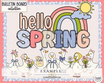 Kit imprimible para tablón de anuncios de primavera, decoración para aula con temática de ganso, exhibición de puerta para maestros, imágenes prediseñadas a juego, exhibición de biblioteca prefabricada