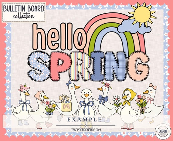 Spring Bulletin Board Kit Printable| Goose Theme Classroom Decor| Teacher Door Display Matching Clip Art| Premade Library Display