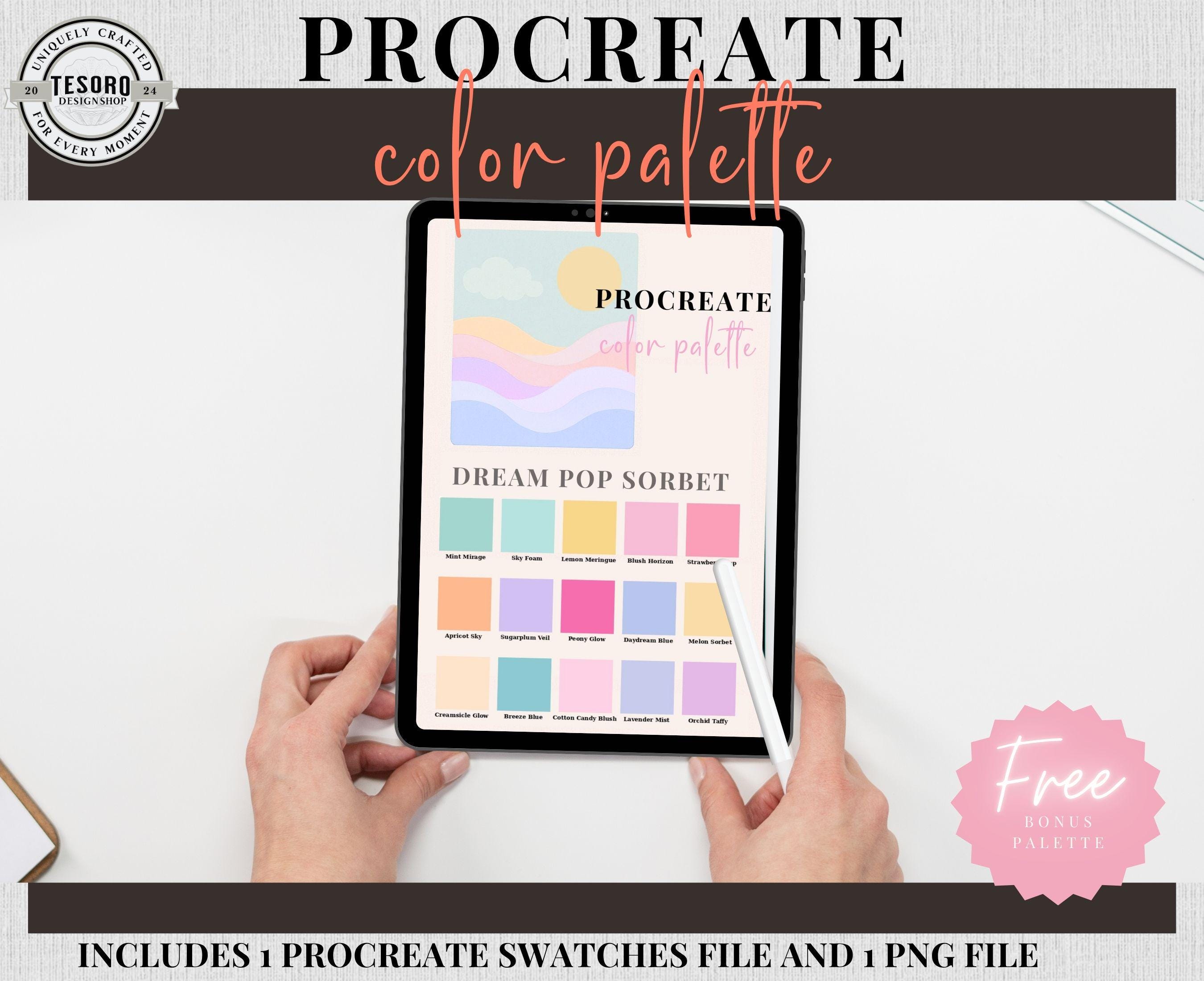 Paleta de colores pastel suave para Procreate | Muestras sorbete Dream Pop aireadas para stickers e ilustraciones