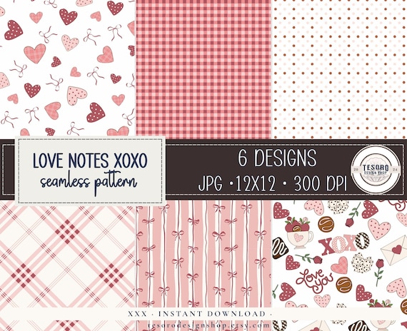 Valentine's Day Seamless Pattern | Valentines day Heart Background| Digital Paper Bundle | Love Note Digital Wallpaper Craft Sublimation POD