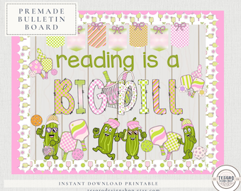 Big Dill Pickleball Bulletin Board Printable |Ready Made Classroom Decor |Sports Theme Kit |Pink Green Pickleball Printable |Library Display