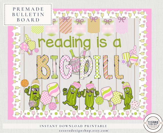 Big Dill Pickleball Bulletin Board Printable |Ready Made Classroom Decor |Sports Theme Kit |Pink Green Pickleball Printable |Library Display