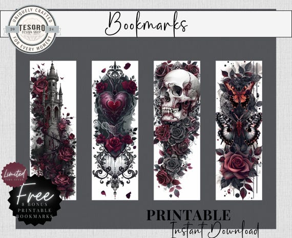 Gothic Romance Bookmark Printable | Custom bookmarks Romantasy Dark Academia  | Aesthetic bookmark | Butterfly Bookmark | Dark Romance PNG